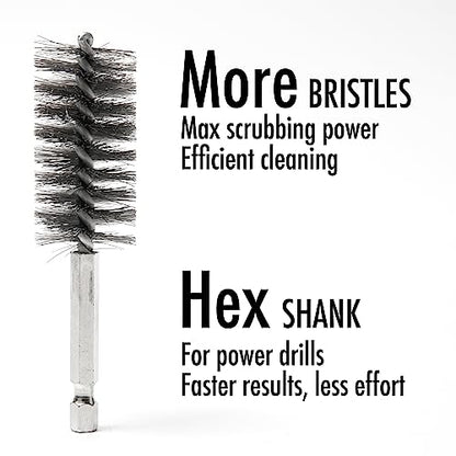 6pcs Copper Tube Pipe Cleaner, 1/2” 3/4” 1” Pipe Cleaning Brush Set, Stainless Steel Wire Bore Brushes for Power Drill, 1/4 Inch Hex Shank - style: 6pcs Standard