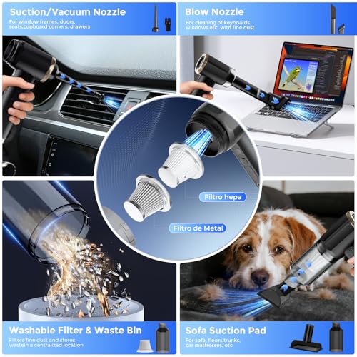 Handheld Vacuum for Car, 24000Pa Cordless Car Vacuum Cleaner with Blower and Inflator, Lightweight Portable Vacuum for Pet Hair, Crumbs, Keyboard, Sofa, Black