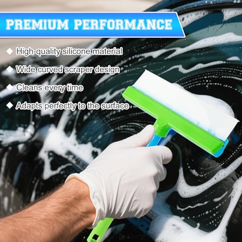 Window Cleaning Kit, Window Squeegee, Recyclable Silicone Window Squeegee Kit, 3 in 1 Glass Cleaning Tool with Rotatable Rubber Microfiber Scrubber (1 Set)