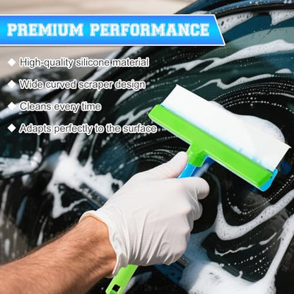 Window Cleaning Kit, Window Squeegee, Recyclable Silicone Window Squeegee Kit, 3 in 1 Glass Cleaning Tool with Rotatable Rubber Microfiber Scrubber (1 Set)