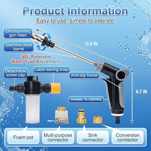 Aikertec High Pressure Hose Nozzle - 2026 Heavy Duty Water Jet with Foam Pot, Universal and Easy To Install,3 Spray Modes Multi-Function Sprayer for Yard, Patio, Pet and Car Cleaning