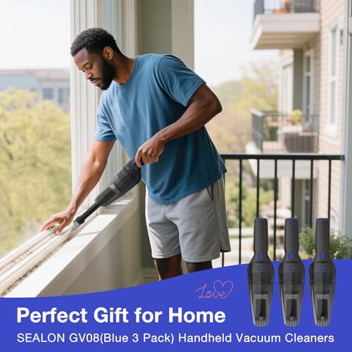 SEALON GV08 (Blue 3 Pack) Handheld Vacuum Cleaner - 10,000 Pa Suction Power for Curtains, Carpets, Sofas & Pet Hair - color: Gv08-blue-3