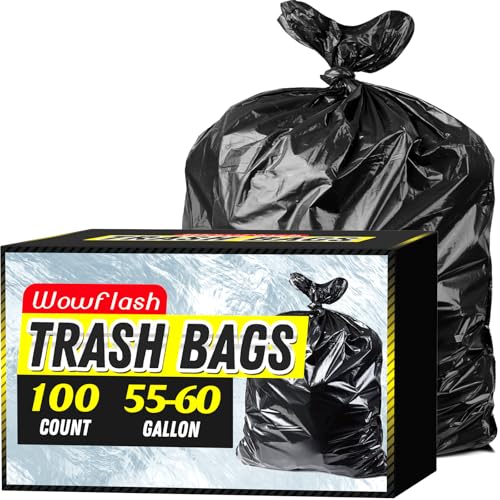 100 Count 55-60 Gallon Trash Bags, Sturdy & Tear-Resistant Commercial Can Liners 55 Gallon, Large Garbage Bags, Large Black Trash Bags for Commercial, Lawn and Leaf Bags - style: 55-60 Gallon - 100 Count