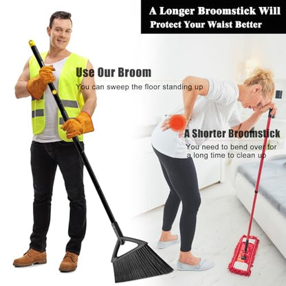 Heavy Duty Broom Outdoor Indoor, Upgraded Commercial Angle Brooms, Black Broom for Sweeping House, Restaurant, Kitchen, Garage, Courtyard - color: 4 * Black