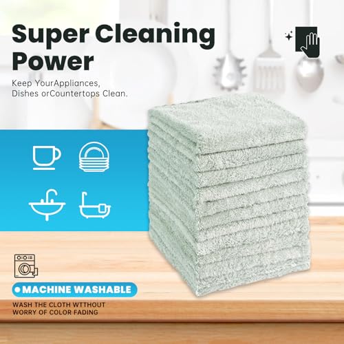 12 Pack Cleaning Cloth,Ultra Soft Absorbent Quick Drying Microfiber Cleaning rags,No scratches,Reusable,Washable,Lint Free Cleaning Towels for Kitchen,Window,Glass,car,11.8"×11.8"(Light Green) - color: Light Green