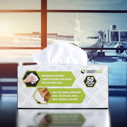 Arkwright Smart Rags Microfiber Cleaning Cloths, Pack of 50 in a Box, Lint Free 180 GSM Reusable Towels for Auto, Office and Household Cleaning, 12 x 12 in, White - color: White, size: 12 x 12 in