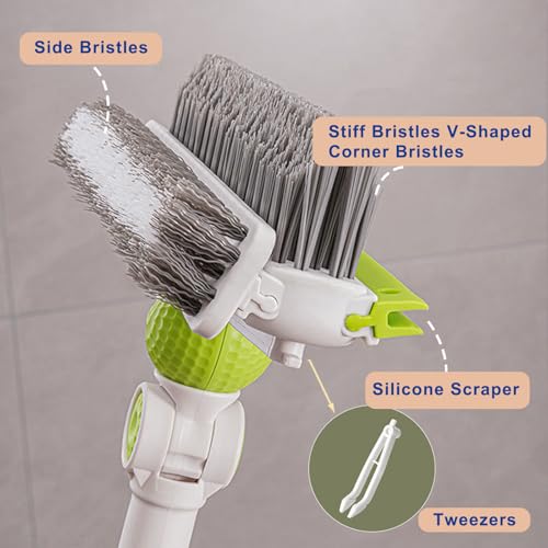 43-Inch Long Handle Floor Scrub Brush with Extendable Pole - 2-in-1 Stiff Bristle and Scraper for Tile, Shower, Bathroom, and Garage Cleaning