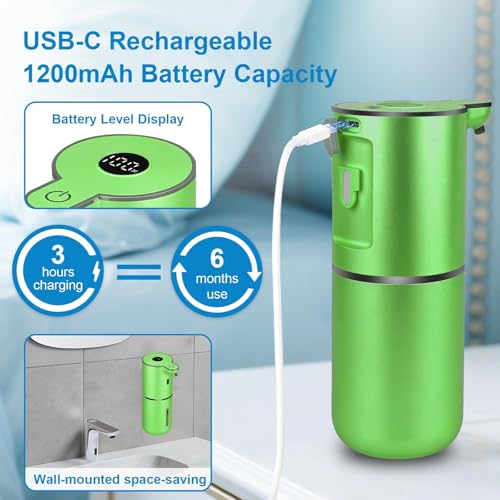 OHIFAST Automatic Liquid Soap Dispenser Touchless, USB Rechargeable Smart Hand Soap Dispenser, 6-Level Adjustable, 12.8oz/380mL Wall Mounted for Bathroom Kitchen Accessories Dish Soap-Green - color: Green, style: Liquid