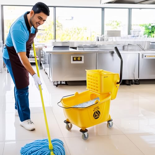 Dryser Commercial Mop Bucket with Side Press Wringer, 26 Quart, Yellow - color: Yellow