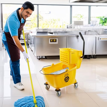 Dryser Commercial Mop Bucket with Side Press Wringer, 26 Quart, Yellow - color: Yellow