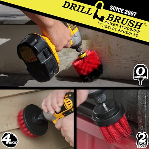 Drill Brush – Drill Brush Power Scrubber - Drill Brush Attachment for Cleaning - Power Scrubber Drill Brush - Nylon Drill Brush - Grout Drill Brush - Drill Scrubber Attachment - Drill Brush Set - color: Red