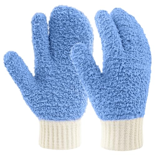 MIG4U Microfiber Dusting Gloves House Cleaning Glove for Blinds, Windows, Shutters, Furniture, and Car, Reusable Lint-Free Blue S/M - color: Blue Mitten 1 Pair, size: Small-Medium