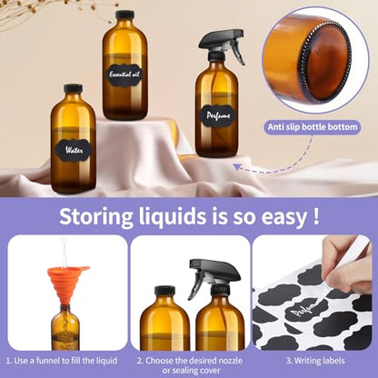 sietpoek 9 Pack Glass Spray Bottle 16oz, Empty Amber Spray Bottle Refillable Container for Essential Oils,Cleaning Products,Aromatherapy spray device