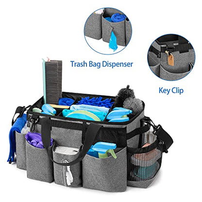 LoDrid Wearable Cleaning Caddy Bag with 4 Foldable Dividers, Cleaning Supply Organizer with Shoulder Strap and Side Handles for Cleaners & Housekeepers, Grey - color: Gray