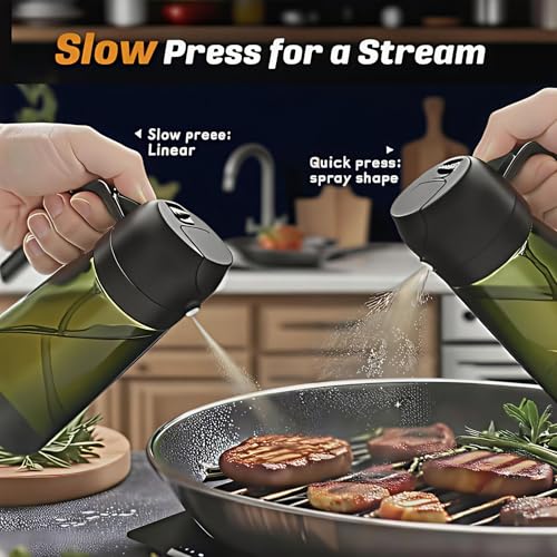 16oz/470ml Glass Olive Oil Sprayer for Cooking, 2 in 1 Oil Dispenser for Kitchen Spray and Pour, Premium Light-Blocking Oil Bottle, Food-Grade Spray Bottle, for Salad, Air Fryer, BBQ (Green) - color: Green Glass/Black Cap