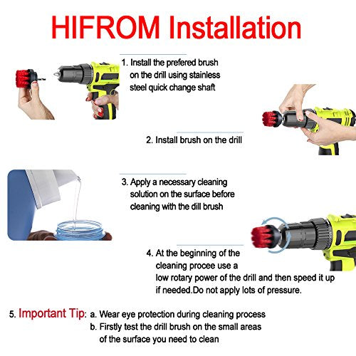 HIFROM Drill Brush - 2" 5" Power Drill Attachment Medium Stiffness Bristles Scrubbing Scrubber Cleaning Kit for Kitchen Cabinets Counters Linoleum Bathroom Shower Tile Porcelain