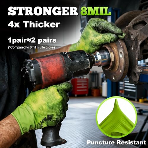 TitanFlex Heavy Duty Industrial Nitrile Gloves with Raised Diamond Texture, 8-mil, Latex Free (Green/Dark Green/Yellow) - color: 03 Green (1000ct), size: Medium