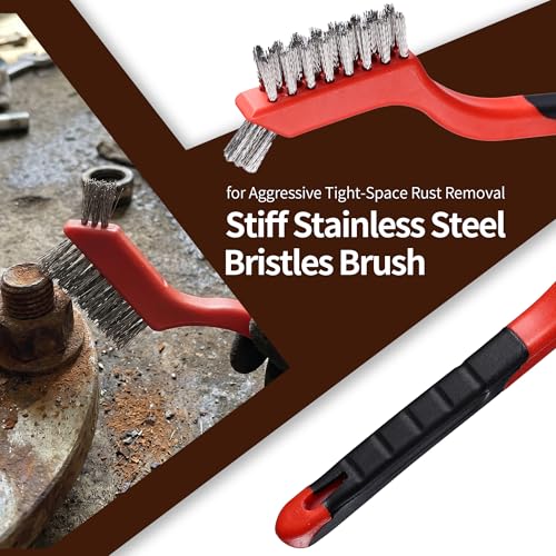 8Pcs Wire Brush Set for Cleaning Rust - Heavy Duty Scratch Brushes with Stainless Steel, Brass, Nylon Bristles and 2 Metal Scrapers, Professional Cleaning Tools for Metal, Slag, Paint and Grill - size: 8Pcs-Wire