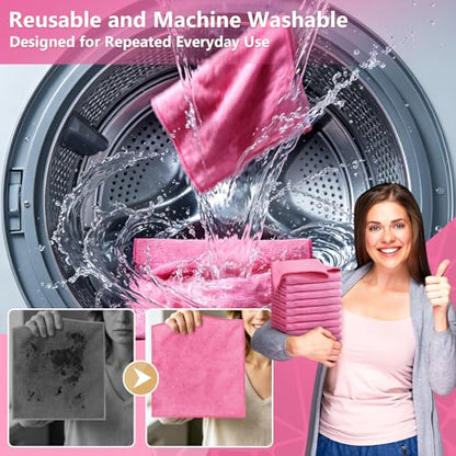 Kitchen Dish Cloths, 12 Pack, 10 x 10 Inches, Soft Absorbent Dish Towels, Lint Free Reusable Dish Rags for Dishwashing, Drying and Daily Cleanup, Hot Pink - color: Hot Pink