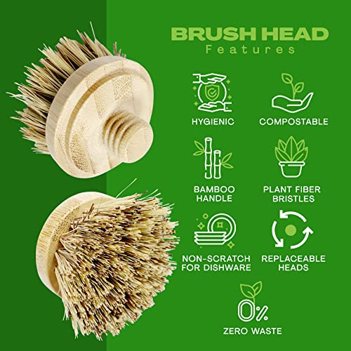 JuneLily Sisal & Coconut Dish Brush Heads Plant-Based Replacement for Washing Dishes Kitchen Bathroom (Coconut Brush Head) - color: Coconut Brush Head