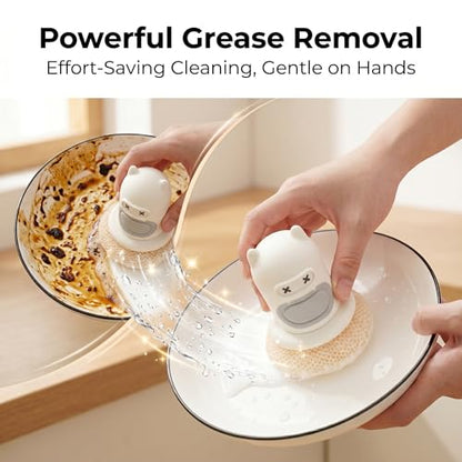 Refillable Soap Dispensing Dish Brush, Palm Grip Kitchen Scrubber, Push-Button Soap Dispenser, Heavy-Duty for Dishes Pots Pans Nonstick Cookware, BPA-Free Food-Safe Kitchen Cleaner (Green)