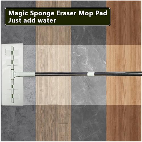 Magic Sponge Eraser Mop, 60" Adjustable Mop Handle with Flexible 13" Flat Head with Microfiber Pad and Magic Sponge Eraser Pads - color: Mop Set, size: 60"x13"
