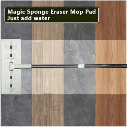 Magic Sponge Eraser Mop, 60" Adjustable Mop Handle with Flexible 13" Flat Head with Microfiber Pad and Magic Sponge Eraser Pads - color: Mop Set, size: 60"x13"