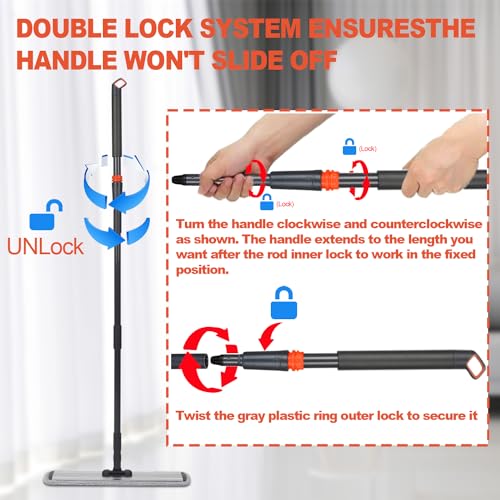 24 Inch Flat Floor Mop Heavy Duty Microfiber Wet Mop with 4 Cloths & Long Handle - size: 24 IN MOP
