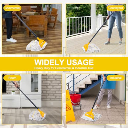 KeFanta 2 Pack Commercial Mop Heavy Duty Industrial Mops,60 inch Long Handle with Looped-End String Cotton Wet Mop Head Replacement for House,Kitchen,Laminate,Tile,Vinyl,Hardwood Floor Cleaning - size: Large