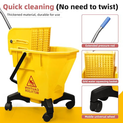 6.6 Gallons Mop Bucket with Wringer - Non-Tip Design & Heavy-Duty Plastic, Spin Mop System for Hardwood Floors, Space-Saving Single Bucket (Yellow, 6.6 Gallons)