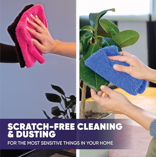 Microfiber Wholesale Pronto Cloths, Dual-Sided Microfiber Cleaning Towels, Soft Plush & Scrub Cloths for Dusting, Scrubbing, Kitchen, Windows & Car Detailing, Absorbent Bulk 25-Pack Multicolor - color: Blue, Green, Pink, Yellow