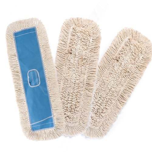 Matthew Cleaning 24'' Industrial Strength Cotton Dust Mop Refill Washable Replacement Heads for Residential & Commercial Use Fit Standard Dust Mop Frames, Hardwood,Concrete Floors Blue&White 3 Pack - color: Blue&white, size: 24'' 3 Pack