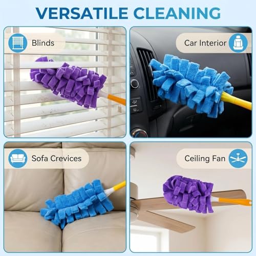 2026 New Reusable Chenille Microfiber Dust Duster, 360° Electrostatic Duster with Washable Removable Cloth Covers, Refillable Multi-Surface Duster for Home Furniture Ceiling Fan Cleaning (2 Sets) - color: 2 Sets