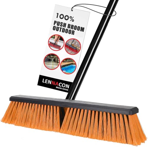 18" Push Broom Outdoor Heavy Duty, Snow Broom with Long Handle, Shop Broom Garage Push Broom for Garden, Patio, Garage, Bathroom, Kitchen, Tub, Carpet, Tile, Deck, Concrete, Industrial (Red White) - color: Red Bristles With White Handle
