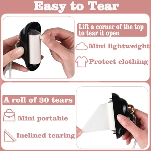 Mini Travel Size Reusable Lint Roller for Clothes & Pets, 150 Refillable Sheets (Black) - color: Black