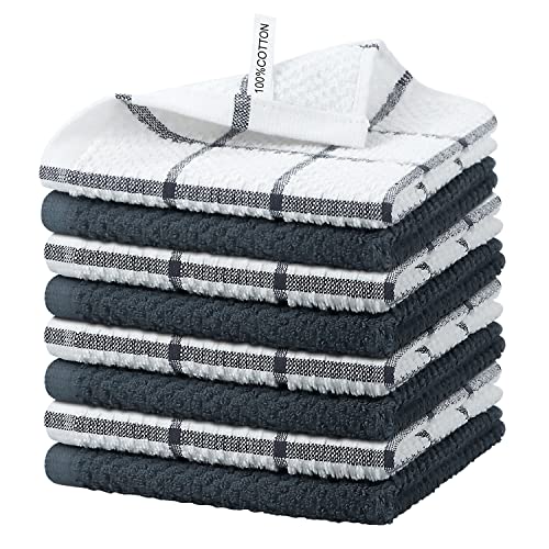 Nialnant 8 Pack Kitchen Towels,100% Cotton Dish Cloths for Washing Dishes,Soft Absorbent Dish Towels for Kitchen,Quick Drying Kitchen Rags,12x12 Inches,Grey - color: Grey, size: 12 x 12 in - 8PCS