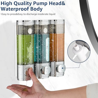 Shampoo and Conditioner Dispenser 3 Chamber No Drill,Shower Soap Pump Dispenser Wall Mounted,Body Wash Dispenser,Shower Gel Shampoo Holder for Bathroom Accessories, (Silver 3) - color: Silver 3