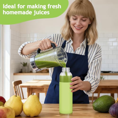 6Pack Glass Juice Bottles, 18 Oz Glass Water Bottles, Reusable Drinking Bottle with Stainless Steel Cap, Silicone Sleeve 1 Brush, Clear Water Bottle for Juice Beverages, BPA Free & Leak Proof