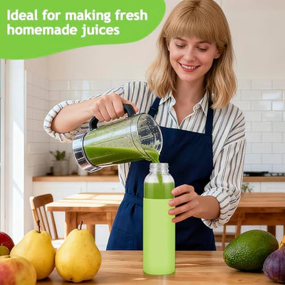 6Pack Glass Juice Bottles, 18 Oz Glass Water Bottles, Reusable Drinking Bottle with Stainless Steel Cap, Silicone Sleeve 1 Brush, Clear Water Bottle for Juice Beverages, BPA Free & Leak Proof