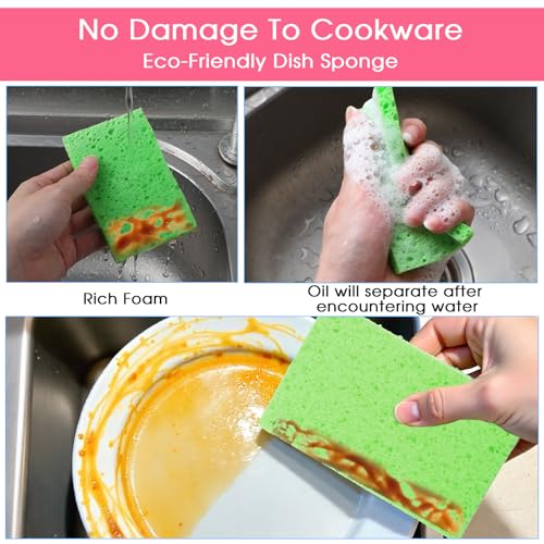 100pcs Kitchen Sponges Bulk Natural Sponges for Dishes Reusable Dish Sponge Scrub Compressed Wood Pulp Sponge Non-Scratch Cleaning Spongefor Kids DIY Kitchen Bathroom Household