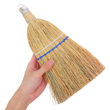 Alipis Outdoor Heavy Duty Handheld Whisk Broom with Natural Straw Bristles for Yard Patio Garage Sweeping and Concrete Cleaning, Portable Sweeping Brush with Hanging Ring for Outdoor Use