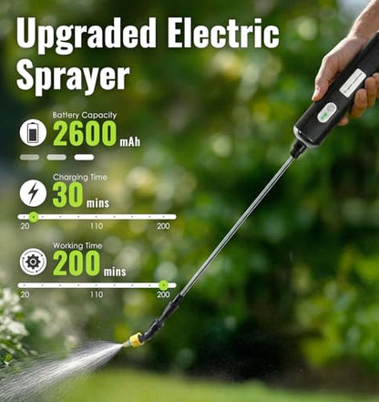 PASAMIC 2 Gallon Battery Powered Sprayer, Rechargeable Electric Sprayer with 2 Speeds & 4 Nozzles, Battery Indicator, Retractable Wand, Adjustable Straps & Storage Bag for Lawn Garden