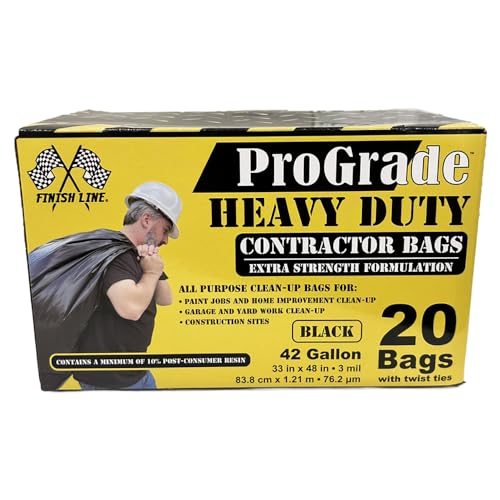 IPS 13-11108 ProGrade Heavy Duty Contractor Bags, Black, 42-Gal, 20-Count