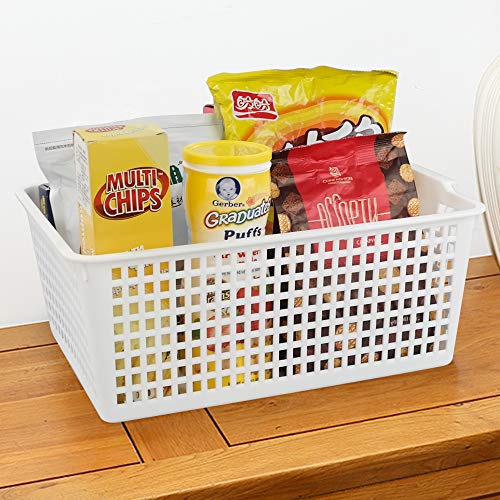 3-pack Plastic Organizer Bins, Large Storage Basket Bins - color: White