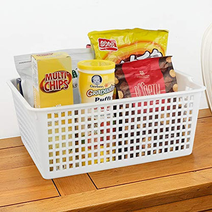 3-pack Plastic Organizer Bins, Large Storage Basket Bins - color: White