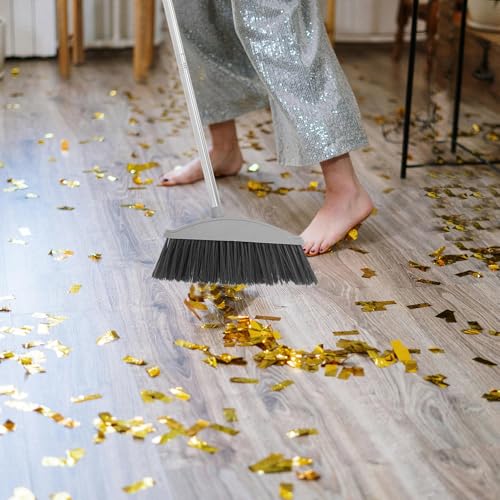 BESTonZON Pet Hair Broom with Large Plastic Angle Head Household Sweep Broom for Indoor and Outdoor Floor Cleaning Nordic Gray Long Handle for Efficient Hair and Garbage Removal