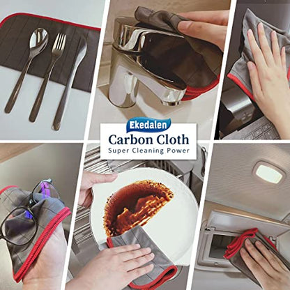 Lint Free Carbon Microfiber Cleaning Cloth Glass Window Polishing Streak Free Miracle Easy Clean Rag Reusable for Mirror Kitchen Dish Auto Detailing, Pack of 6, 12"x12", 400GSM - color: Grey-red, 12 X 12 Inch
