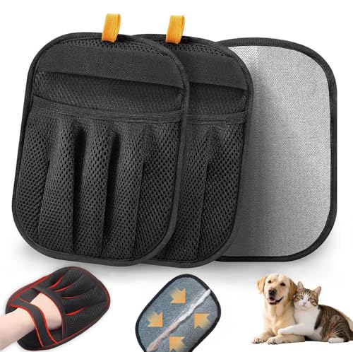 2 Pack Pet Hair Removal Gloves,Five-Finger Reusable Electrostatic Pet Hair Remover for Dog & Cat Hairfor Couch, Furniture, Car Seat, Carpet, Clothing (Black-up) - color: Black-finger