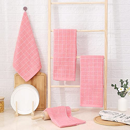 Homaxy 100% Cotton Terry Kitchen Towels(Pink, 13 x 28 inches), Checkered Designed, Soft and Super Absorbent Dish Towels, 4 Pack - color: Pink, size: 13 X 28 - 4 Pack