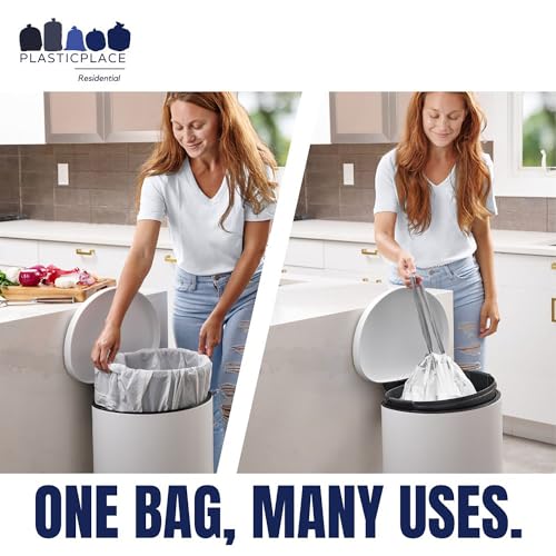 Plasticplace Trash Bags, Compatible with simplehuman Code Q Packs, White Drawstring Garbage Liners,13-17 Gallon, 25" x 32.5" (20 Count/5 Pack) - size: 20 Count (Pack of 5), style: Unscented